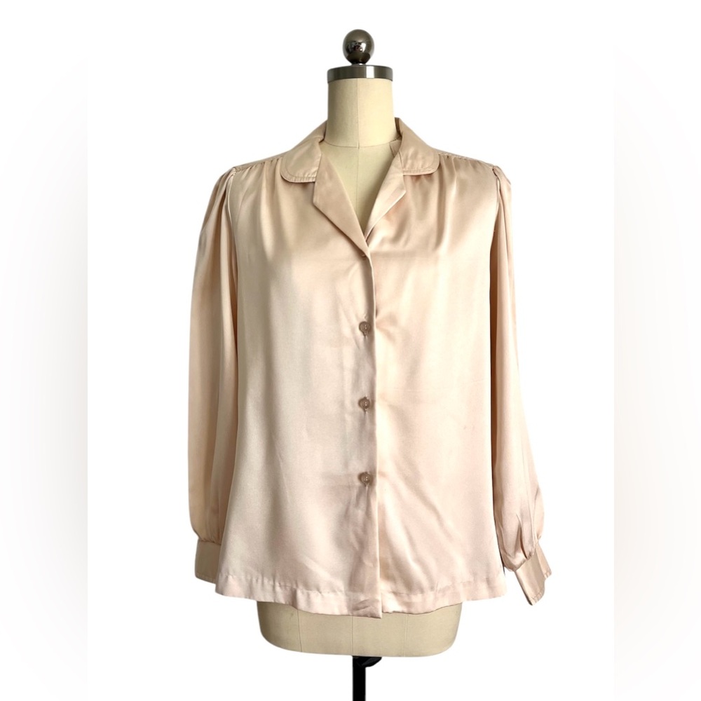 Vintage Blush Peach Satin Shimmer Blouse